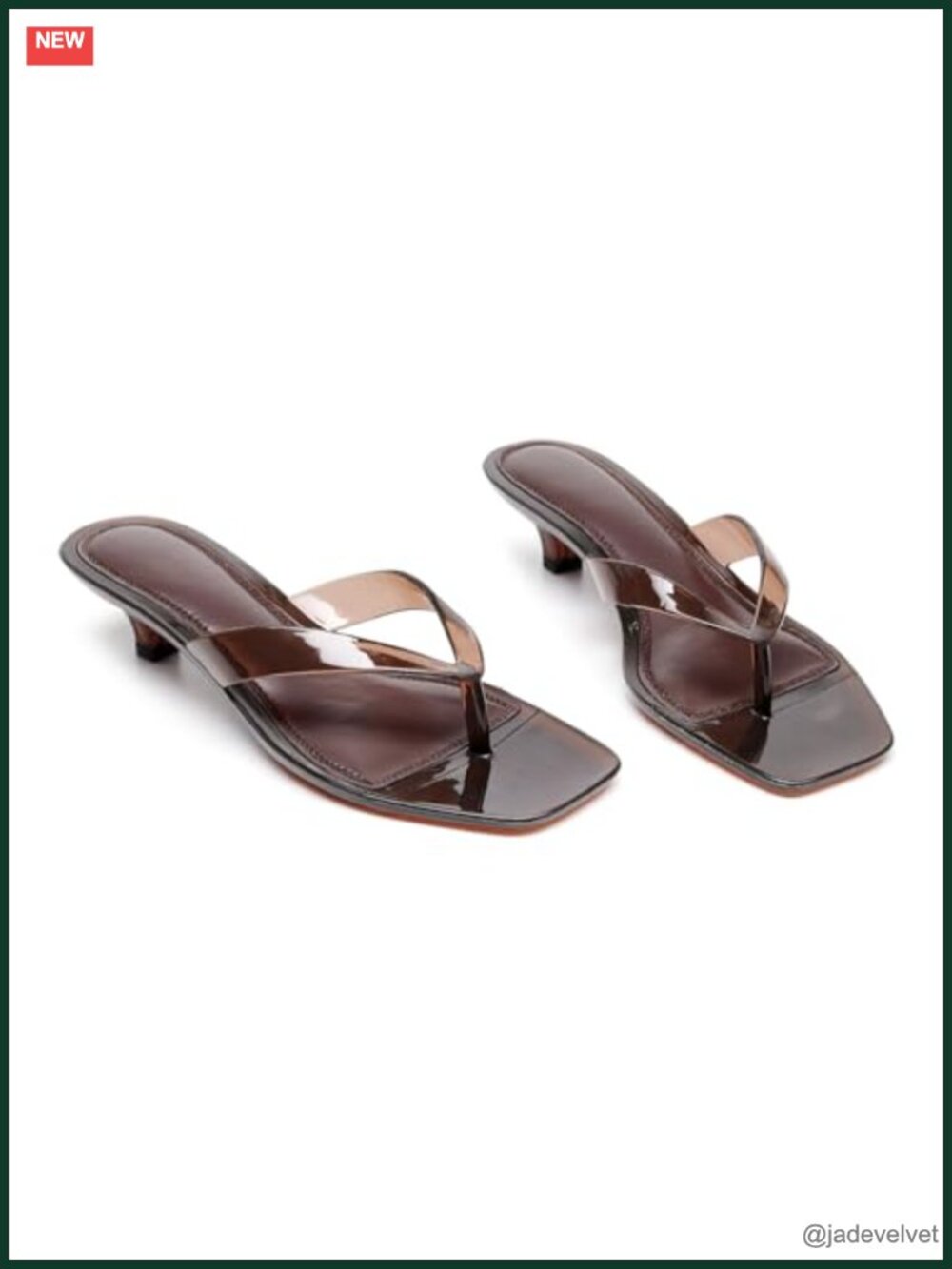 Jelly Thong Kitten Heeled Sandals Square Open Toe Slip On Mules - Picture 5 of 6